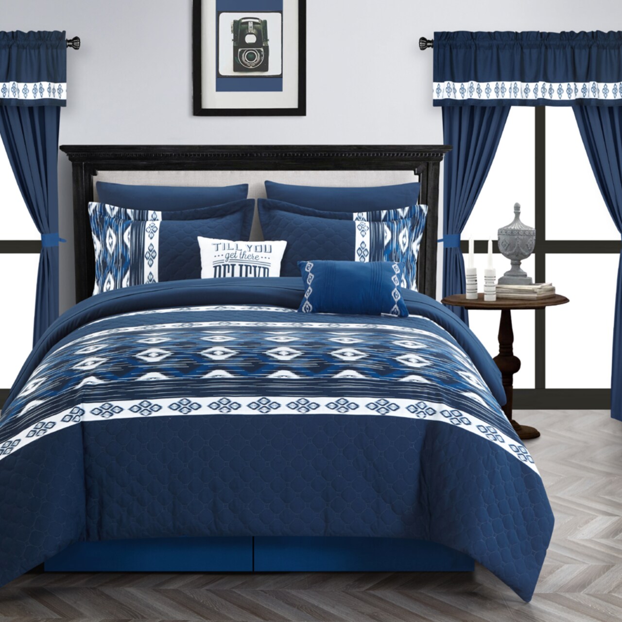 Chic Home Nysh 20 Piece Comforter Set Color Block Geometric Ikat Embroidered Bed in a Bag Bedding